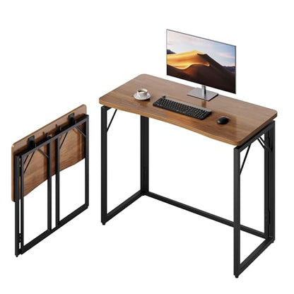 31.5" Brown Folding Desk, No Assembly, Wooden Top, Small Size, view 2