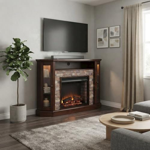 Corner Electric Fireplace with Mantel and Adjustable Shelves, view 6