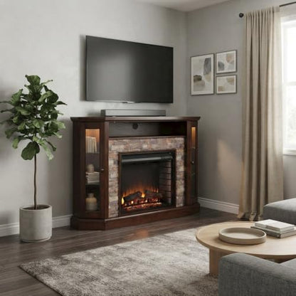 Corner Electric Fireplace with Mantel and Adjustable Shelves, view 6