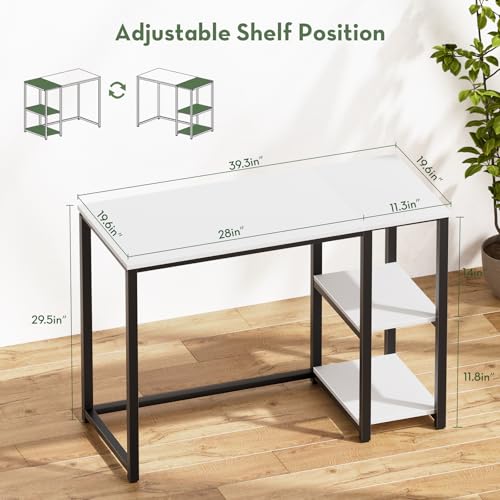 40 Inch Small Computer Desk with Shelves for Small Spaces, Easy Assembly Study Desk, Sturdy Writing Desk for Bedroom & Home Office, Cream White