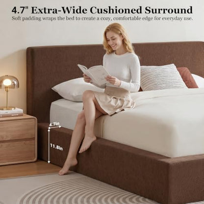 Queen Bed Frame w/ Classic Headboard, Cloud Upholstered Platform Bed Frame, view 6