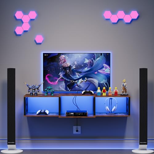 Floating 45.7" TV Stand with LED & Power Outlets for Under tv Shelf, view 4