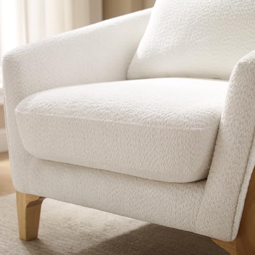 Oversized White Bouclé Reading Chairs with Thick Cushions, view 5