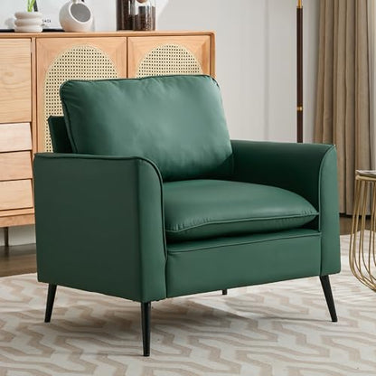 Modern Faux Leather Chair Set of 2, Oversized Arm Chair for Living Room, Mid-Century Accent Sofa for Bedroom Comfy, Upholstered Single Sofa Readingchair for Waiting Room and conference room,Green