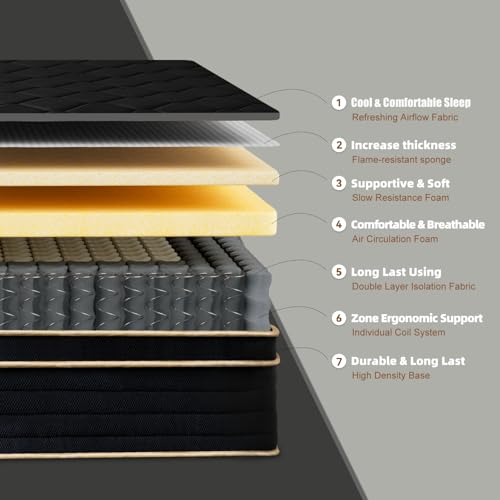 12 Inch Queen Mattress in a Box Queen Size Mattresses with Individual Pocket, view 4