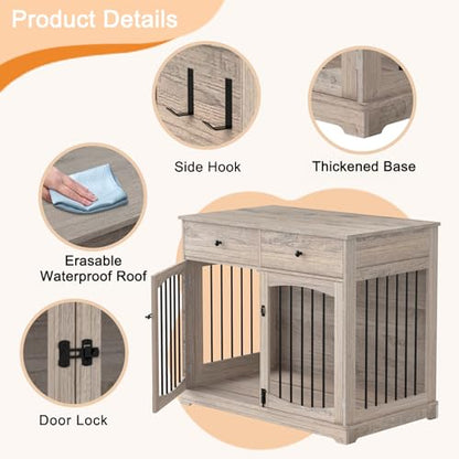 40" Dog Crate Furniture, Farmhouse Wooden Pet Kennel w/Drawer, view 7