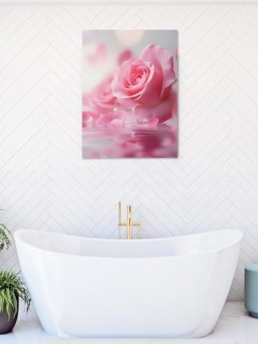 NuYeBiofx Pastoral Pink Rose Flower Canvas Wall Art Prints,48"x32" Framed Picture Artwork Modern Floral Theme Printed Canvas Oil Painting for Living Room Bedroom Office,Ready to Hang