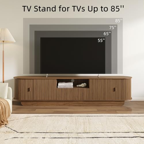 86.6'' Fluted TV Stand for 55-85 Inch, Walnut TV Console, view 6