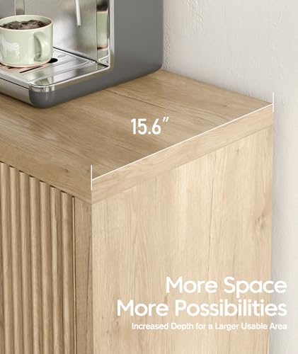55 inch Oak Fluted Sideboard Buffet Cabinet with 4 Doors, Adjustable Shelves, view 5