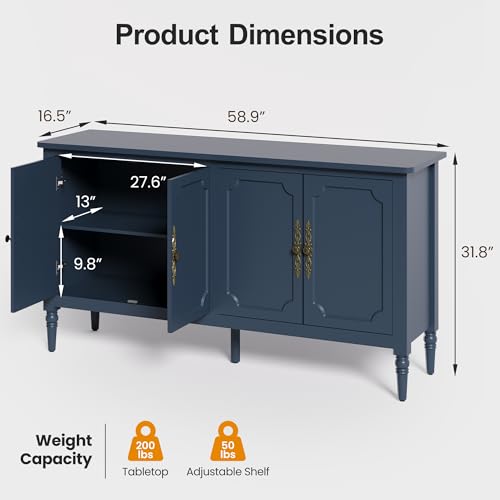 Buffet Cabinet with Storage, Vintage Sideboard with Adjustable Shelves, view 3