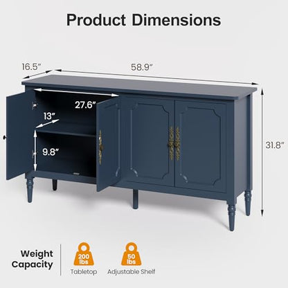 Buffet Cabinet with Storage, Vintage Sideboard with Adjustable Shelves, view 3