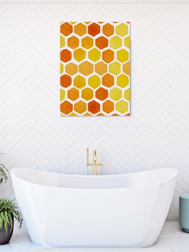 NuYeBiofx Farm Yellow Orange Honeycomb Canvas Wall Art Prints,40"x28" Framed Picture Artwork Rustic Retro Burlap Printed Canvas Oil Painting for Living Room Bedroom Office,Ready to Hang