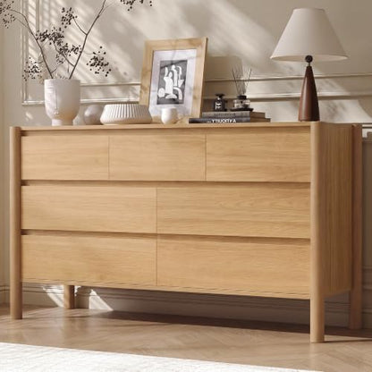 51.1" Wide Oak 7 Drawer Dresser for Bedroom with Solid Wood Legs, view 7
