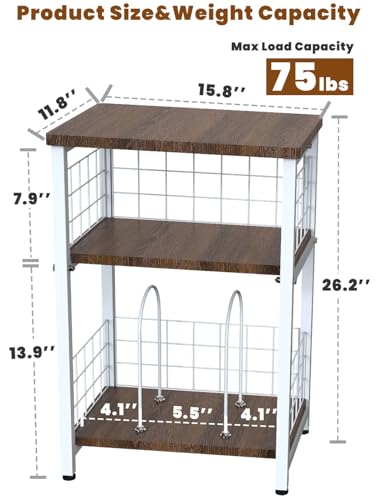 Record Player Stand, 3 Tier End Table with Double Layer Iron Wire Mesh Turntable Vinyl Record Stand Storage Up to 100 Albums, Nightstand Small Side Tables for Living Room Bedroom, White