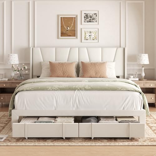 King Bed Frame with Storage Drawers, view 4
