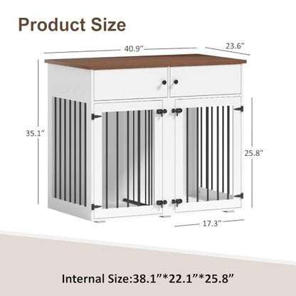 Dog Crate Furniture for 2 Dogs, 41 Inch Double Dog Cage, White, view 3