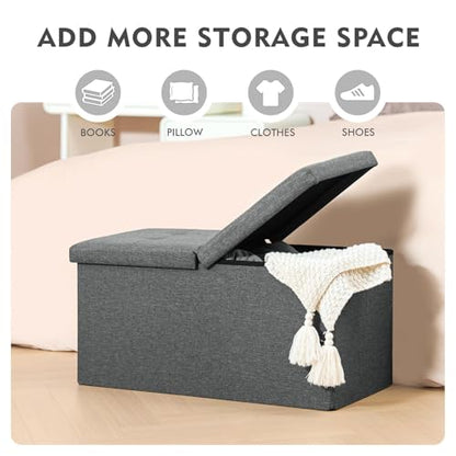 Storage Ottoman with Flipping Lids, Ottoman Bench Footrest Seat, Linen 30"x15"x15" (Grey)