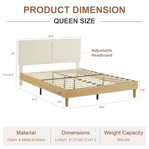 Queen Bed Frame Upholstered Platform Beds with Height-Adjustable Cotton, view 3