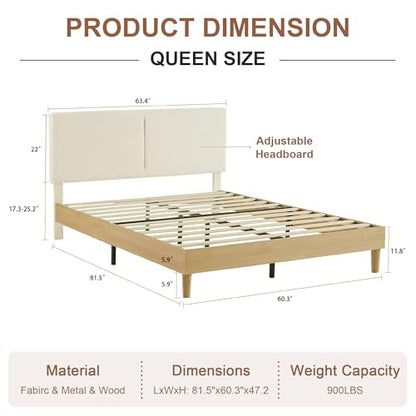 Queen Bed Frame Upholstered Platform Beds with Height-Adjustable Cotton, view 3