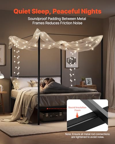 Canopy Bed Frame Queen Size, Metal Canopy Bed with Four Posters Design, view 6