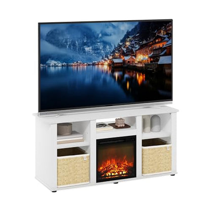 Jensen Fireplace TV Stand for TV up to 55 Inch, White Entertainment Center, view 4