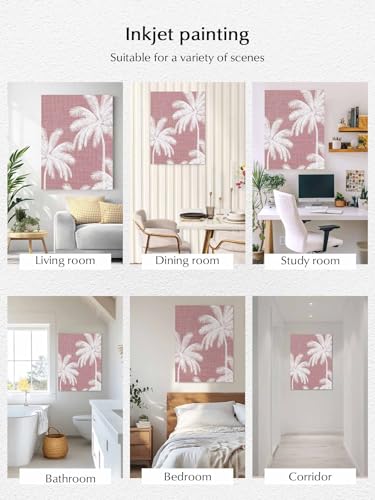 NuYeBiofx Summer Tropical Palm Trees Canvas Wall Art Prints,40"x28" Framed Picture Artwork Pink Retro Linen Background Printed Canvas Oil Painting for Living Room Bedroom Office,Ready to Hang