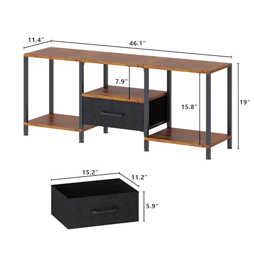 TV Stand with LED Lights, Entertainment Center with Open Shelves and Fabric Drawer, Media Console for 55 Inch TV, Television Stands, Living Room Furniture, Bedroom, Rustic Brown