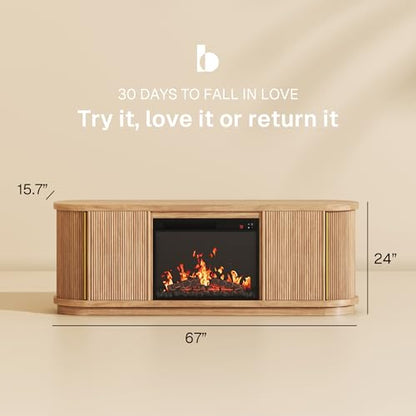 67" TV Stand with Electric Fireplace Heater - Camel, view 3