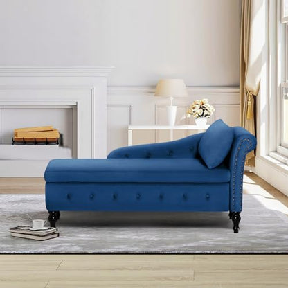 Velvet Chaise Lounge w/Right Armrest & Storage Space, Blue, view 8