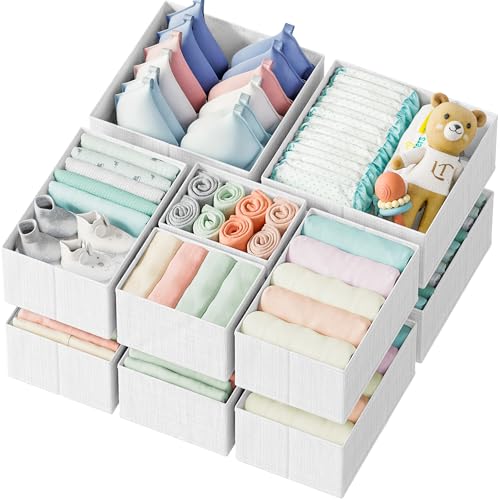 Drawer Organizer Clothes Set of 12 White-Grey, Dresser Organizer For Nursery, view 2