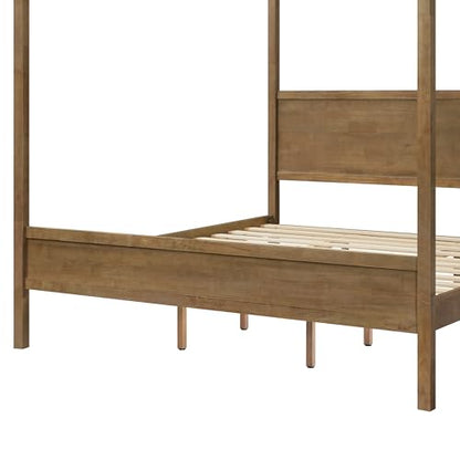 King Canopy Bed Frame with Headboard & 4 Posters, Antique Natural, view 8