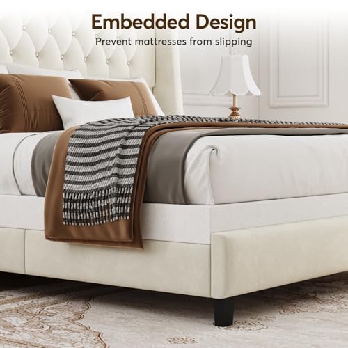 Queen Upholstered Bed Frame, 55.4'' Tall Headboard with Wingback, view 6