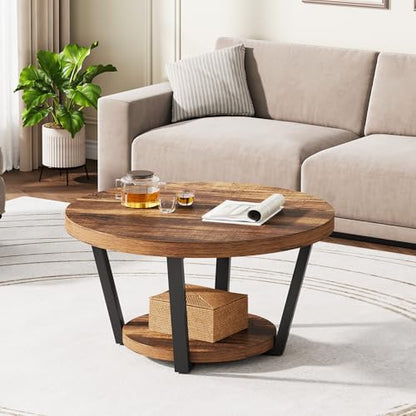 32'' Round Coffee Table with Storage for Living Room Rustic Brown | living room furniture small coffee table mesa de centro para sala accent table round wood coffee table