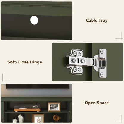 70" TV Stands for Living Room, Farmhouse TV Console, Vintage Green, view 7