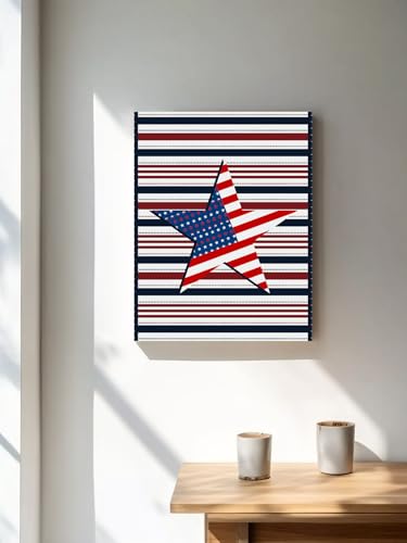 NuYeBiofx 4th of July USA Flag Star Canvas Wall Art Prints,48"x32" Framed Picture Artwork Patriotic Day Blue Red Stripes Printed Canvas Oil Painting for Living Room Bedroom Office,Ready to Hang