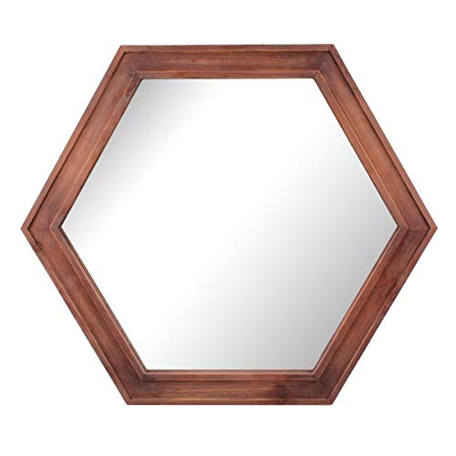 Decorative 24" Hexagon Wall Mirror with Redwood Frame and Attached Hanging Bracket, Decorative Country Rustic Decor for The Living Room, Bedroom, Bathroom, Hallway, and Entryway