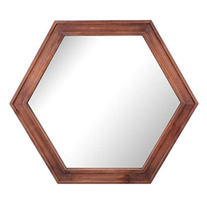 Decorative 24" Hexagon Wall Mirror with Redwood Frame and Attached Hanging Bracket, Decorative Country Rustic Decor for The Living Room, Bedroom, Bathroom, Hallway, and Entryway