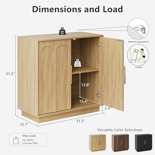 31.5" Sideboard Buffet Cabinet with Storage,Oak, view 3