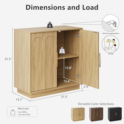 31.5" Sideboard Buffet Cabinet with Storage,Oak, view 3