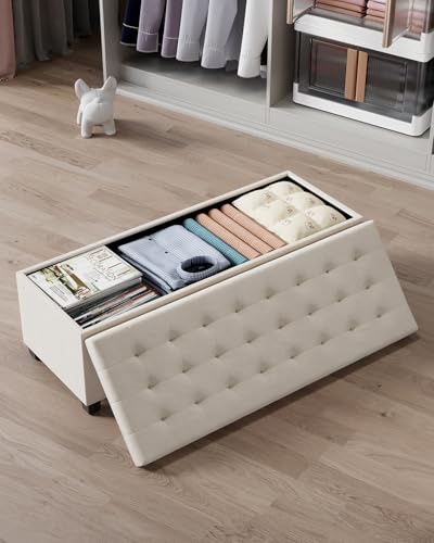 Velvet Storage ottoman bench with legs, 43.5”W x 15.7”D x 15.7”H, view 7