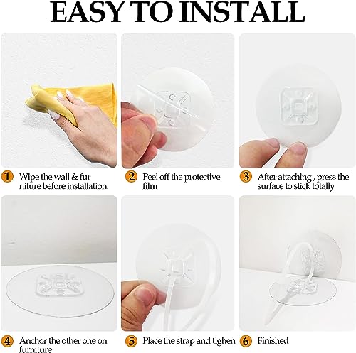 Furniture Anchors No Drill Upgraded Furniture Straps for Baby Proofing, Self-Adhesive Secure 168 Pound Furniture Prevent Falling Anti Tip Earthquake Straps for Child Safety (Clear)
