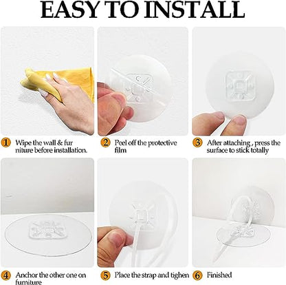 Furniture Anchors No Drill Upgraded Furniture Straps for Baby Proofing, Self-Adhesive Secure 168 Pound Furniture Prevent Falling Anti Tip Earthquake Straps for Child Safety (Clear)