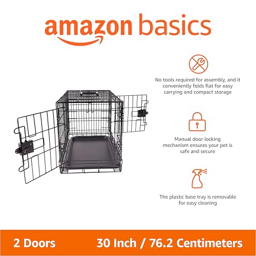 Portable, Foldable Metal Wire Dog Crate with Removable Tray, Double Door, view 3