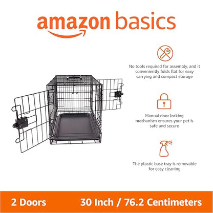 Portable, Foldable Metal Wire Dog Crate with Removable Tray, Double Door, view 3