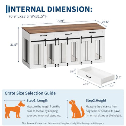 71'' Large Dog Crate for 2 Dogs,Dog Crate with 3 Drawer, view 3