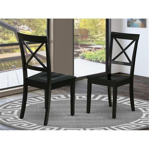 BOC-BLK-W Boston Dining Room Chairs - Cross Back Solid Wood Seat Chairs, Set of 2, Black