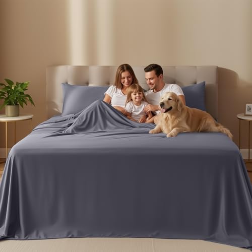 Queen Sheets Set, 4 Pieces 16" Deep Pocket Hotel Luxury Bed Sheets, Grey, view 3