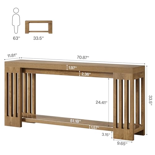 Tribesigns 70.9-Inch Extra Long Entryway Table, Farmhouse Sofa Console Table with Vertical Stripe Legs, 2-Tier Entry Furniture for Living Room, Hallway, Entrance (Light Brown)