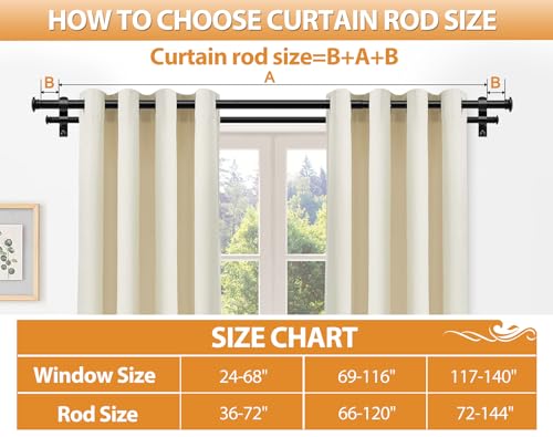 1 Inch Double Curtain Rods for Windows 66 to 120 Inch, Black | Heavy Duty Dual Curtain Rods, 33lbs Weight Capacity, Adjustable for Windows 54-116 Inch, Decorative for Bedroom