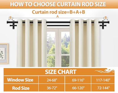 1 Inch Double Curtain Rods for Windows 66 to 120 Inch, Black | Heavy Duty Dual Curtain Rods, 33lbs Weight Capacity, Adjustable for Windows 54-116 Inch, Decorative for Bedroom